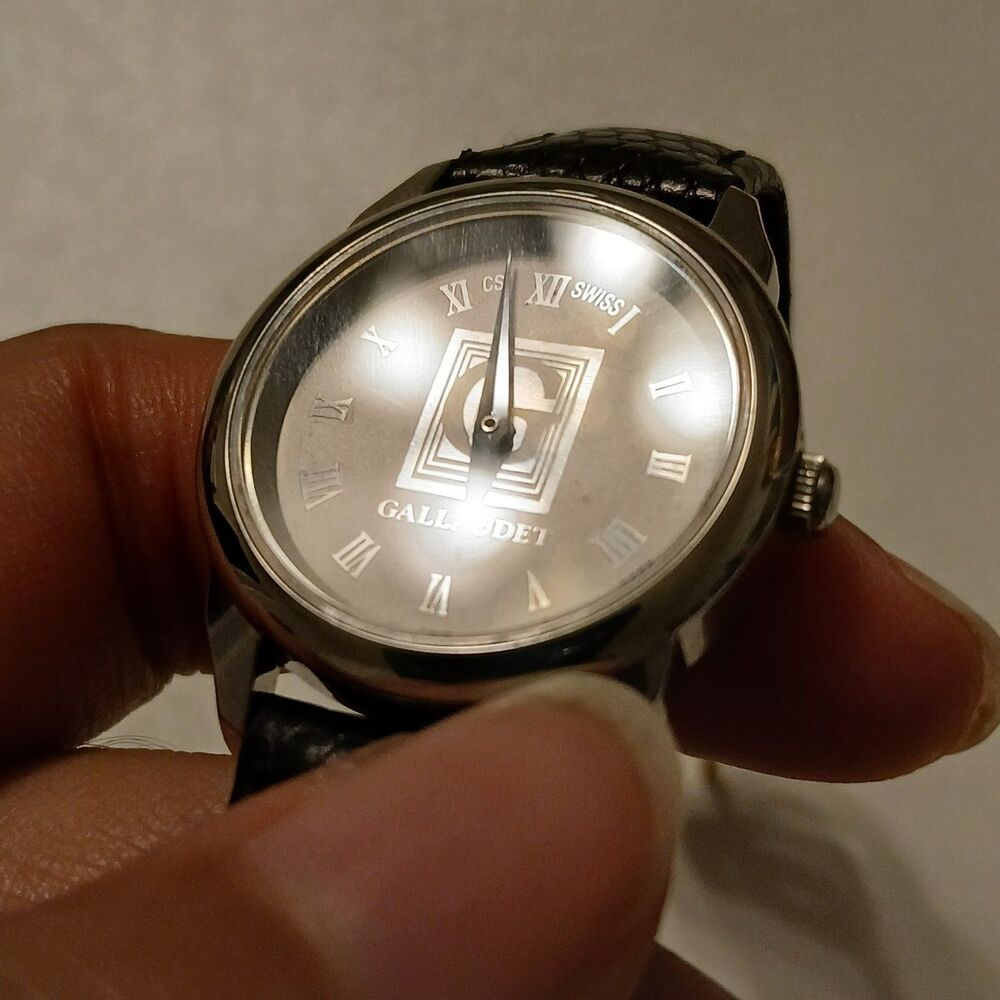 Gallaudet CSI Women's Silver Tone Dial Swiss Black Leather Band Watch WR 3ATM - Picture 7 of 12